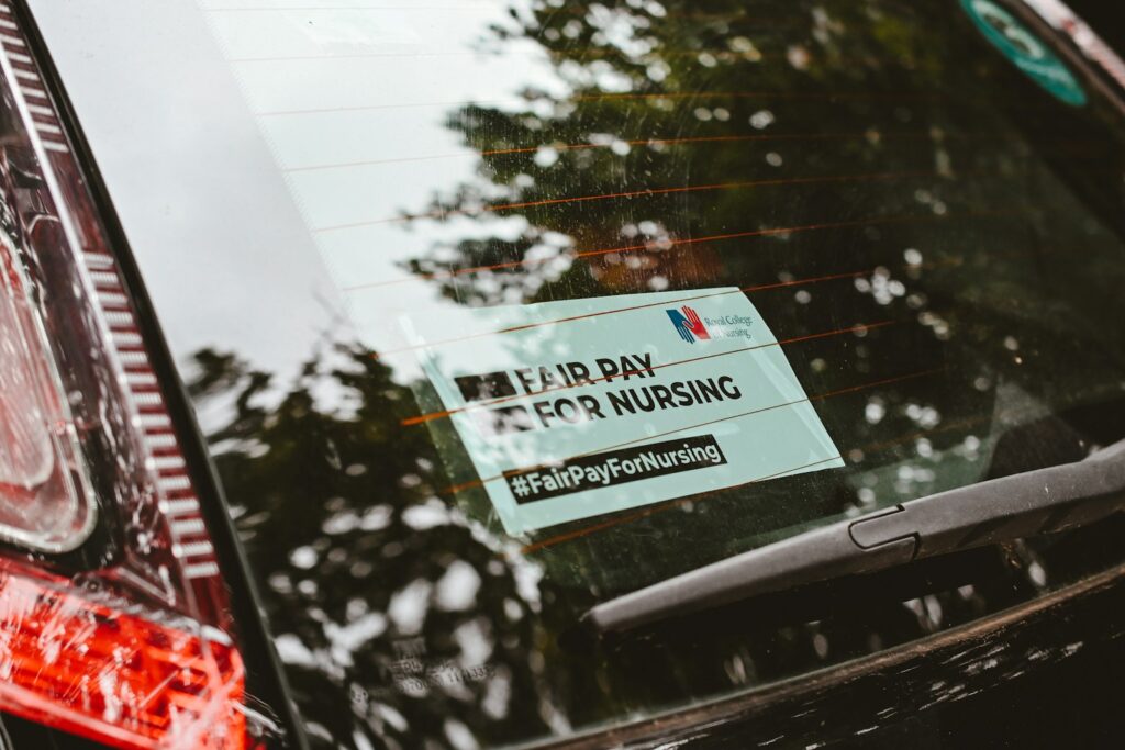 a sign on a window