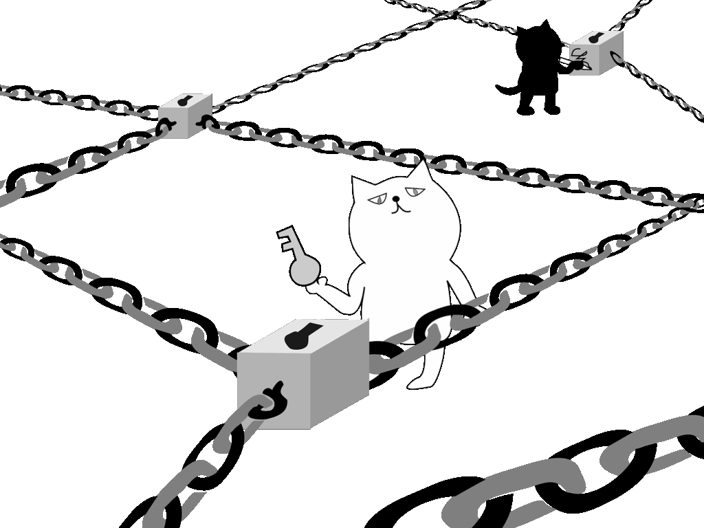 blockchain, network, pet, technology, secret, animal, key, cat, comic