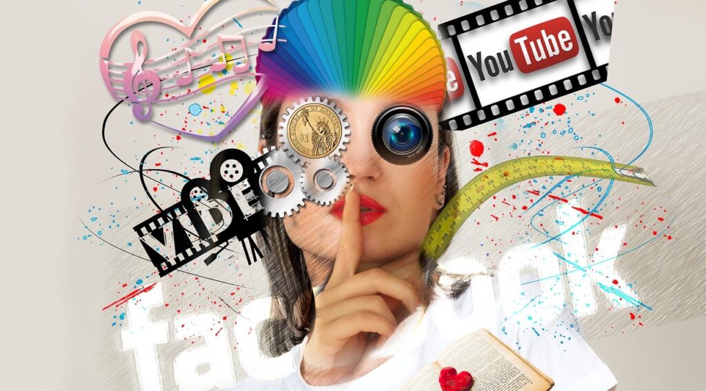 social media, interaction, woman, abstract, head, media, youtube, lens, tiktok, multimedia, advertising, entertainment, media hype, marketing, creativity, influencer, lifestyle