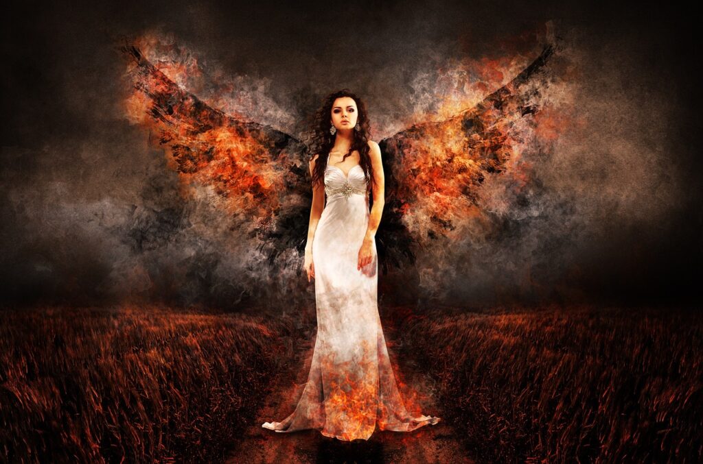 angel, witch, hell, archangel, lucifer, woman, wing, female, angel face, fire, grim, darkness, surreal, fairy tale, play of colors, mysterious, drama, scary, mystical, the atmosphere, dramatic, evil, angel, angel, witch, hell, fire, fire, fire, fire, fire
