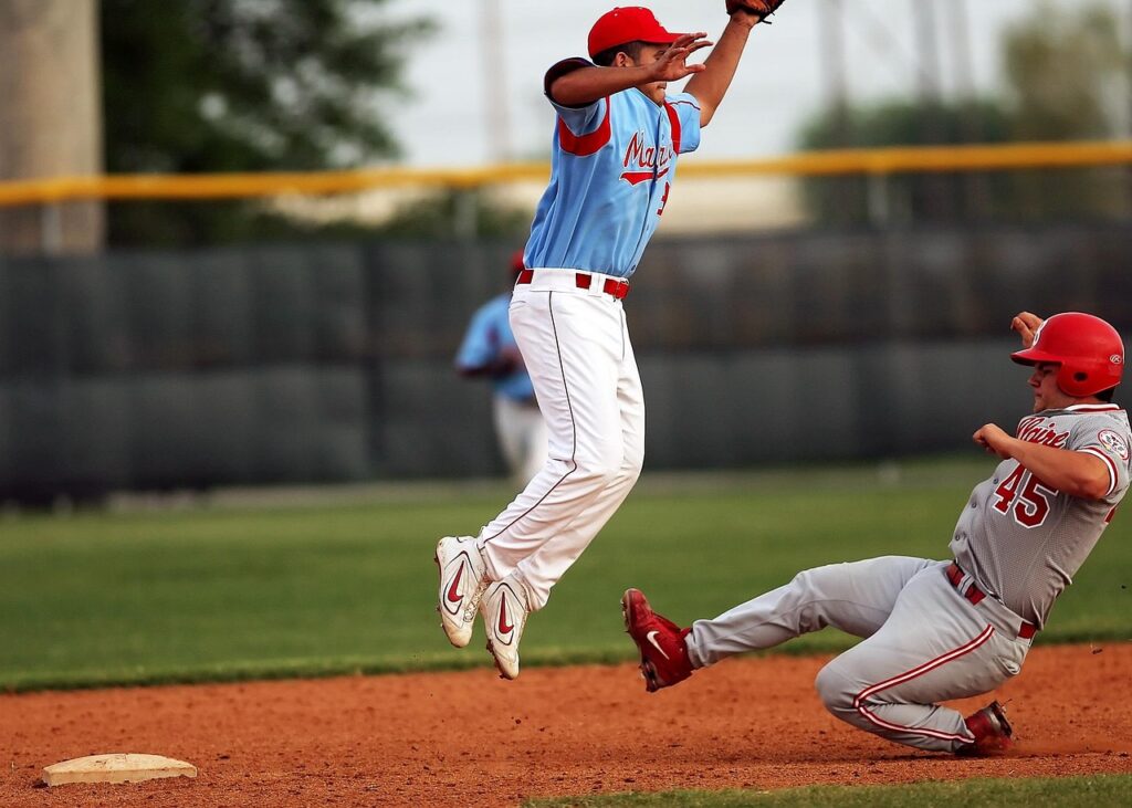 baseball, baseball player, slide, sliding, athlete, player, game, sport, uniform, male, play, second base, play at second, action, action photo, high school team, second baseman, runner, steal, stolen base, infield