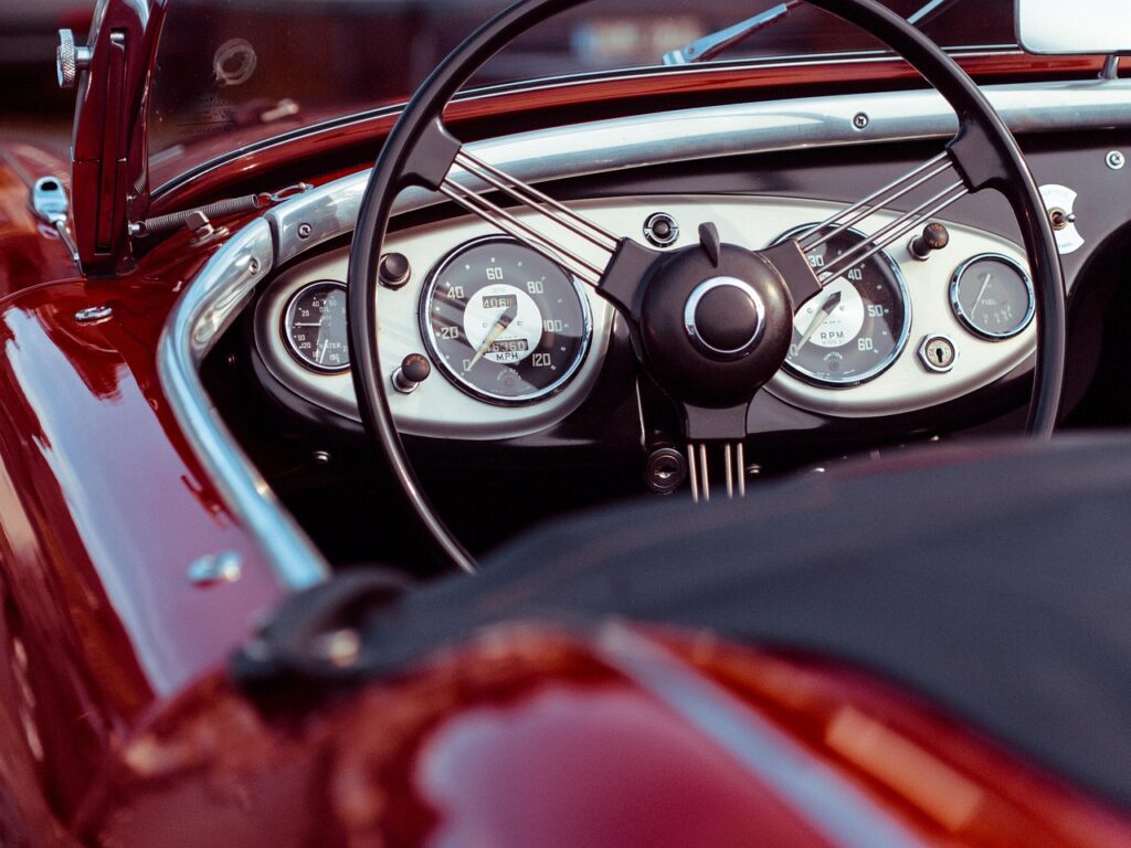 car, car wallpapers, steering wheel, classic car, convertible, speedometer, red car, auto, automobile, vehicle, chrome, oldtimer, old, vintage