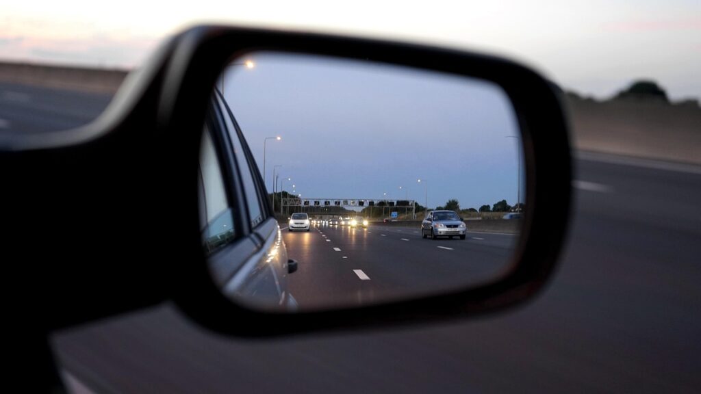 car, rearview mirror, mirror, vehicle, road, automobile, transportation, driving, drive, car wallpapers, traffic, motorway