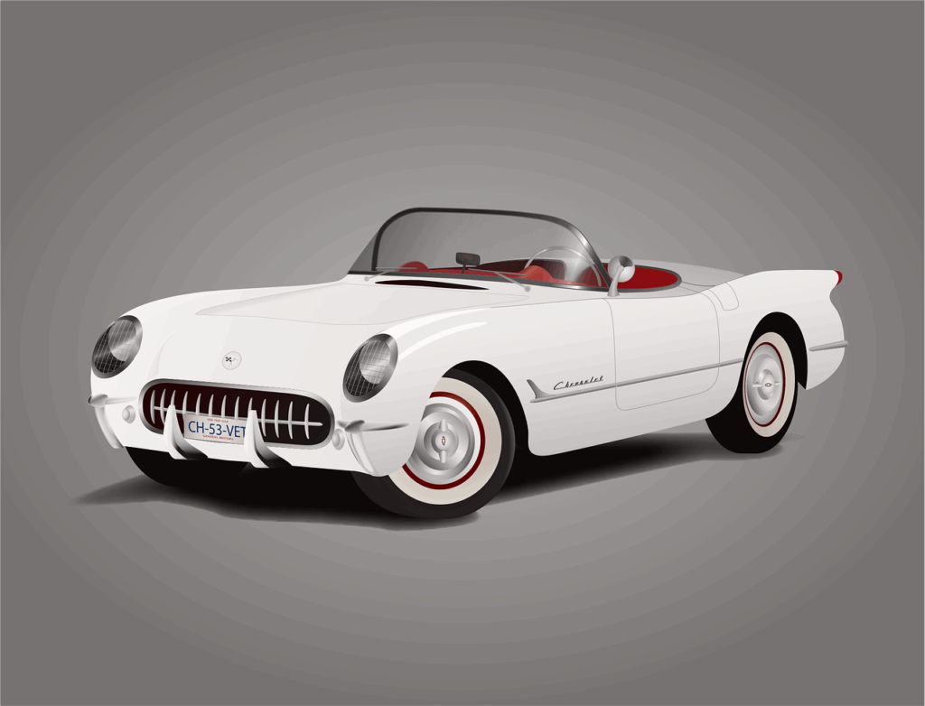 car, automobile, chevy, corvette, auto, transportation, classic, classic car, vintage, roadster, vehicle, white, cabriolet, convertible, white car, digital drawing, car, car, car, car, car