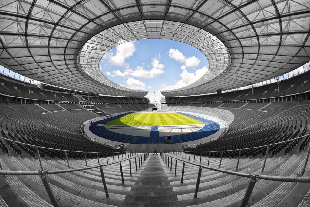 stadium, olympic stadium, structure, field, sport, football, football stadium, berlin, symmetrical, extreme long shot, stadium, sport, football, football, football, football, football
