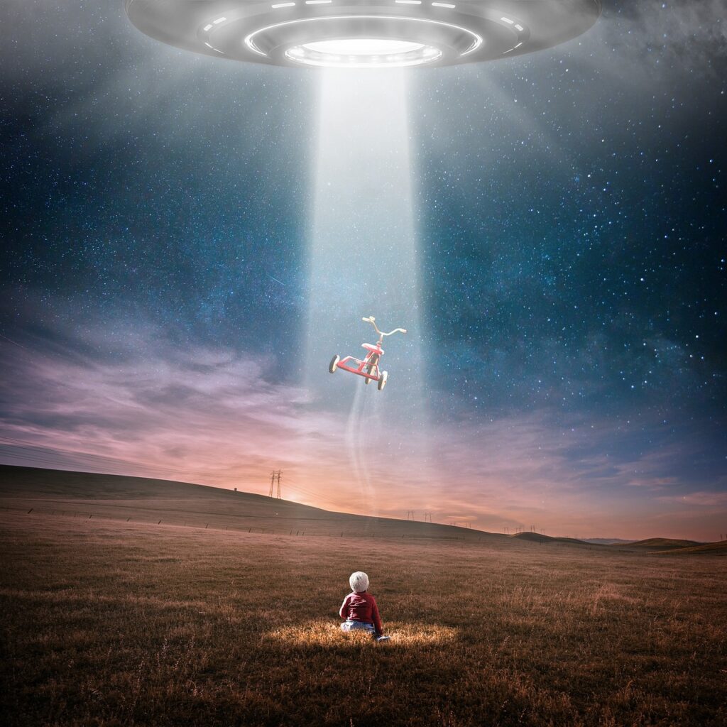 ufo, abduction, fantasy, bicycle, child, baby, alien, light, alone, fear, dream, nightmare, night, evening, ufo, ufo, ufo, ufo, ufo, alien, alien, alien