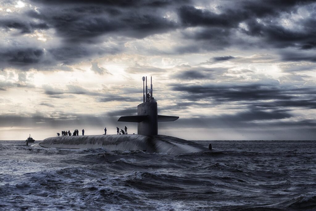 submarine, nature, sea, silhouette, sub, watercraft, ocean, water, navy, gloomy, dark