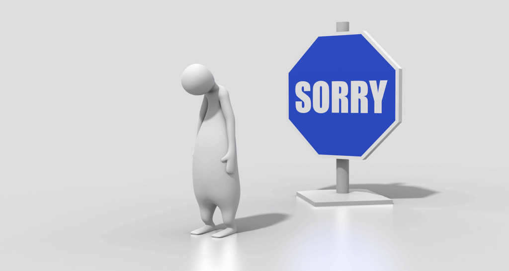 sign, sorry, character, figure, silhouette, text, message, word, regret, white, blue, apology, communication, icon, notice, symbol, problem, fail, mistake, careful, failure, information, mark, accident