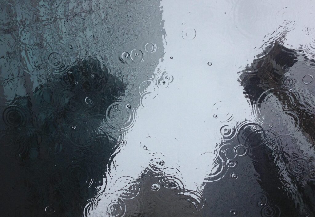 puddle, rain, raindrops, raining, wet, ripples, water, water surface, clear, drop of water, droplets, drops, liquid, monochrome, nature, reflection, water reflection