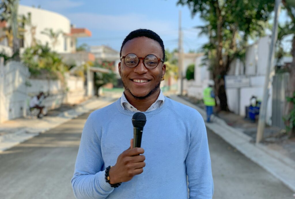 a man holding a microphone
