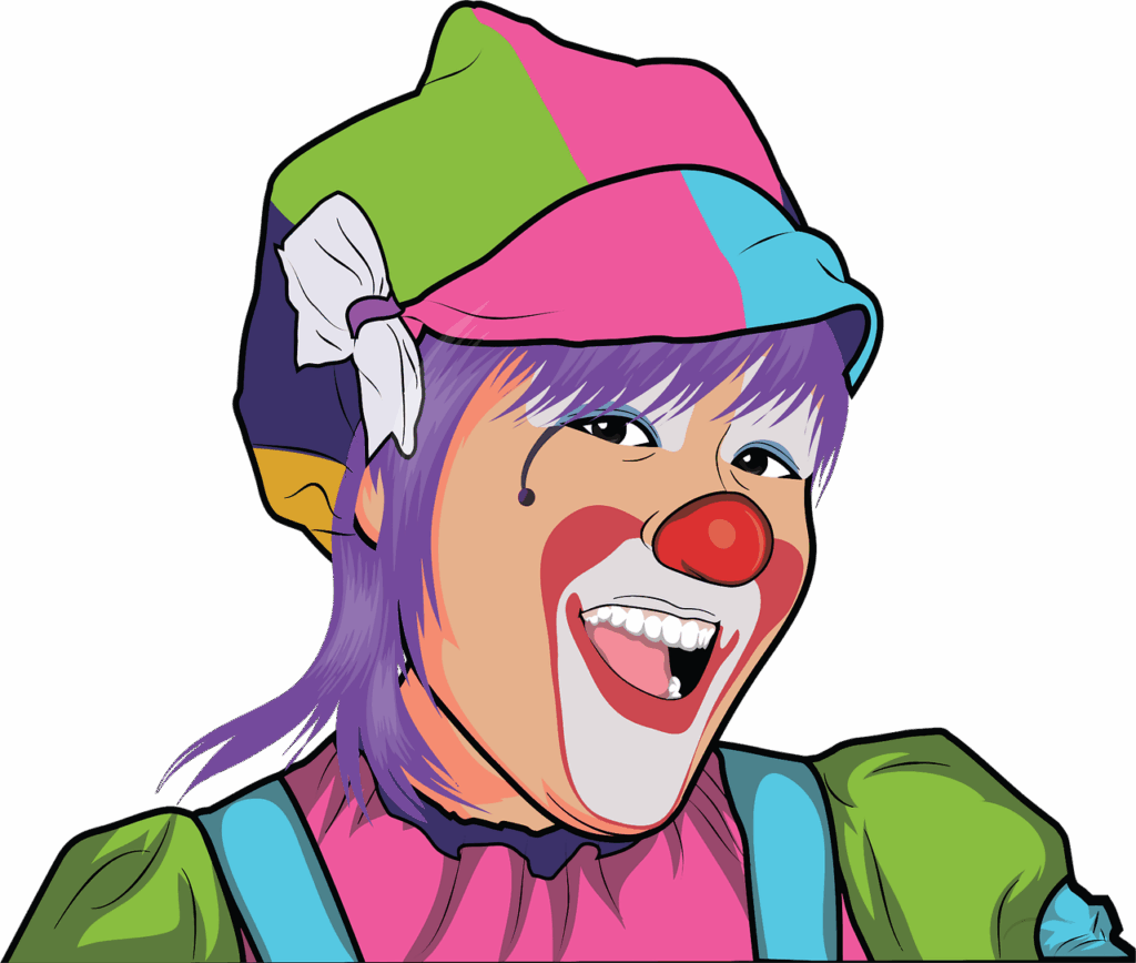 cartoon, clown, comic, entertainment, female, funny, girl, human, laughter, people, performer, person, woman, cartoon, clown, clown, clown, clown, clown, entertainment, laughter, laughter