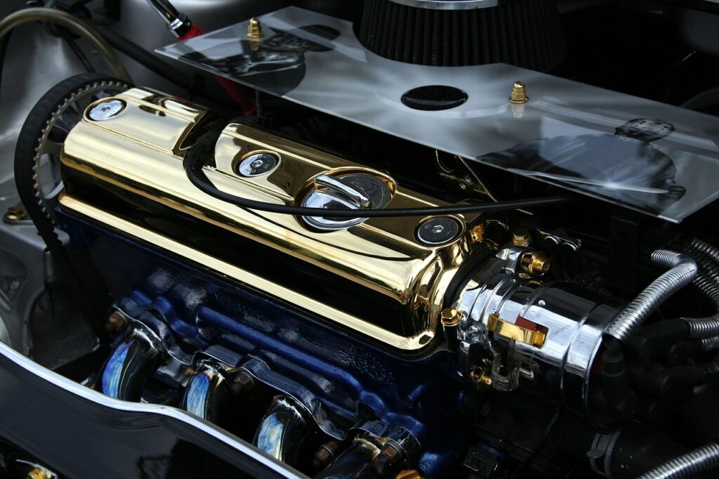 tuning, engine block, tuned, engine, cute, gold, engine compartment, automobile, car, sports car, vehicle, american, classic, pimped, speed, chrome plated, car wallpapers, sun reflections, mustang, compressor, turbocharger, machine