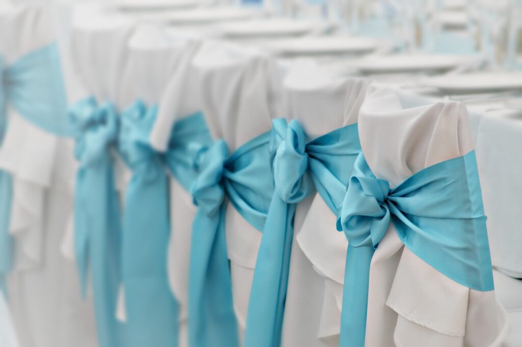 wedding, ornament, decoration, chair, chair skirt, blue, white, masni, tablecloth, dinner, guest, guests, food amp drink, chair, tablecloth, tablecloth, tablecloth, tablecloth, tablecloth, dinner, guest, guests