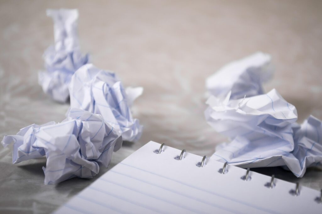 garbage, trash, litter, recycling, frustration, creative block, writer's block, blank page, notepad, lined paper, spiral, mess, disappointed, discarded, frustrated, rubbish, stress, wrinkled, wastepaper, rejected, crumpled, trash, frustration, stress, stress, stress, stress, stress