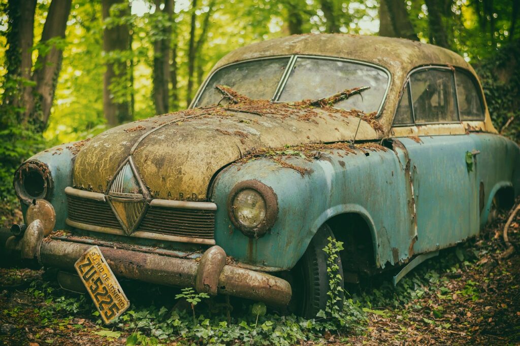automobile, car, junkyard, scrap metal, rust, resting place, antique car, vintage, retro, vehicle, lost places, old, broken, decay, expired, given up, car wallpapers, car cemetery, transience, discarded, wreck, story, memory, rusted