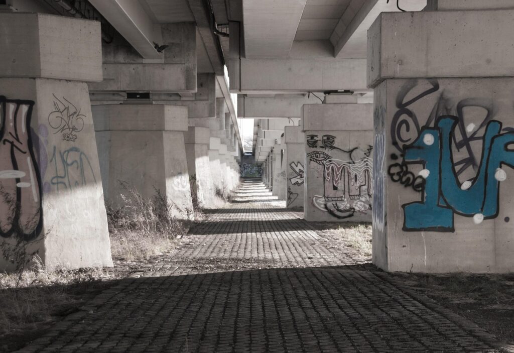 bridge, architecture, city, dresden, graffiti, modern