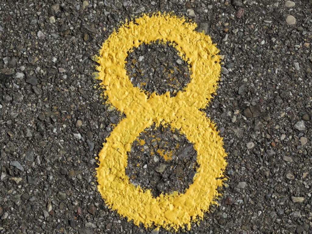 number, advertisement, yellow, colour, asphalt, road, digit, numbering, eight, eight, eight, eight, eight, eight