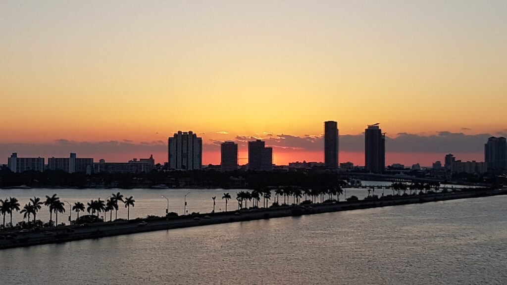 sunrise, miami beach, miami, florida, skyline miami beach, usa, vacations, nature, to travel, mood, romance
