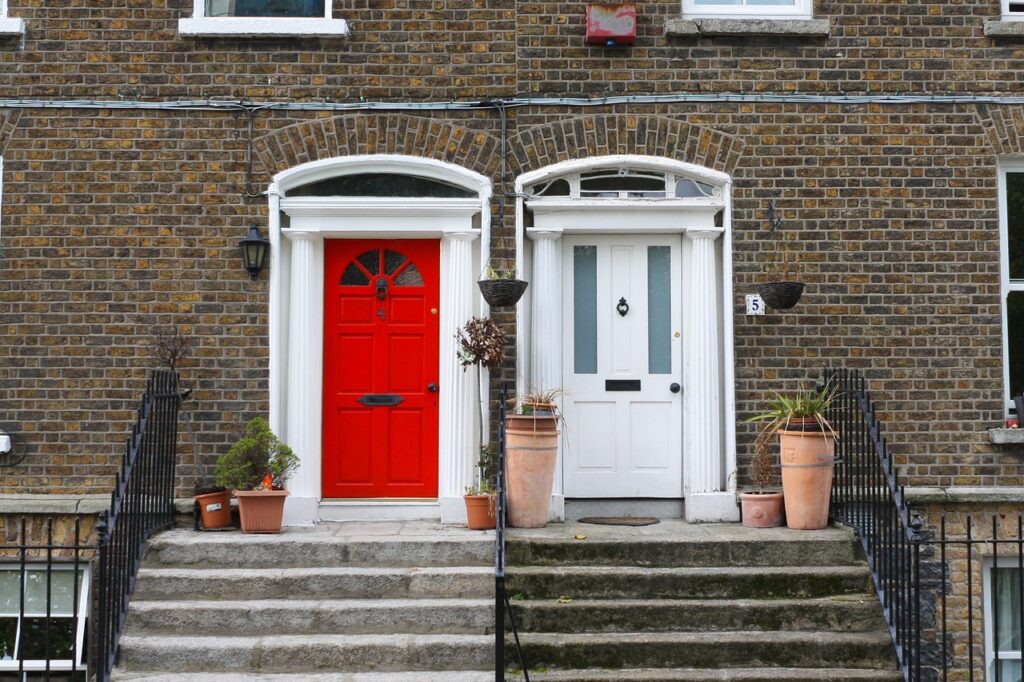 dublin, home, house, ireland, europe, architecture, building, bricks, door, white, red, white and red, red and white, old, georgian front door, front door, georgian door, stairs, brown door, door, door, door, door, door, front door, front door, front door