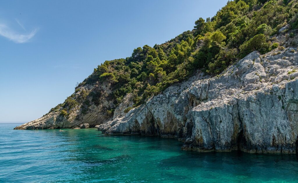 sea, coast, rocks, nature, reef, stones, water, greece, zakynthos