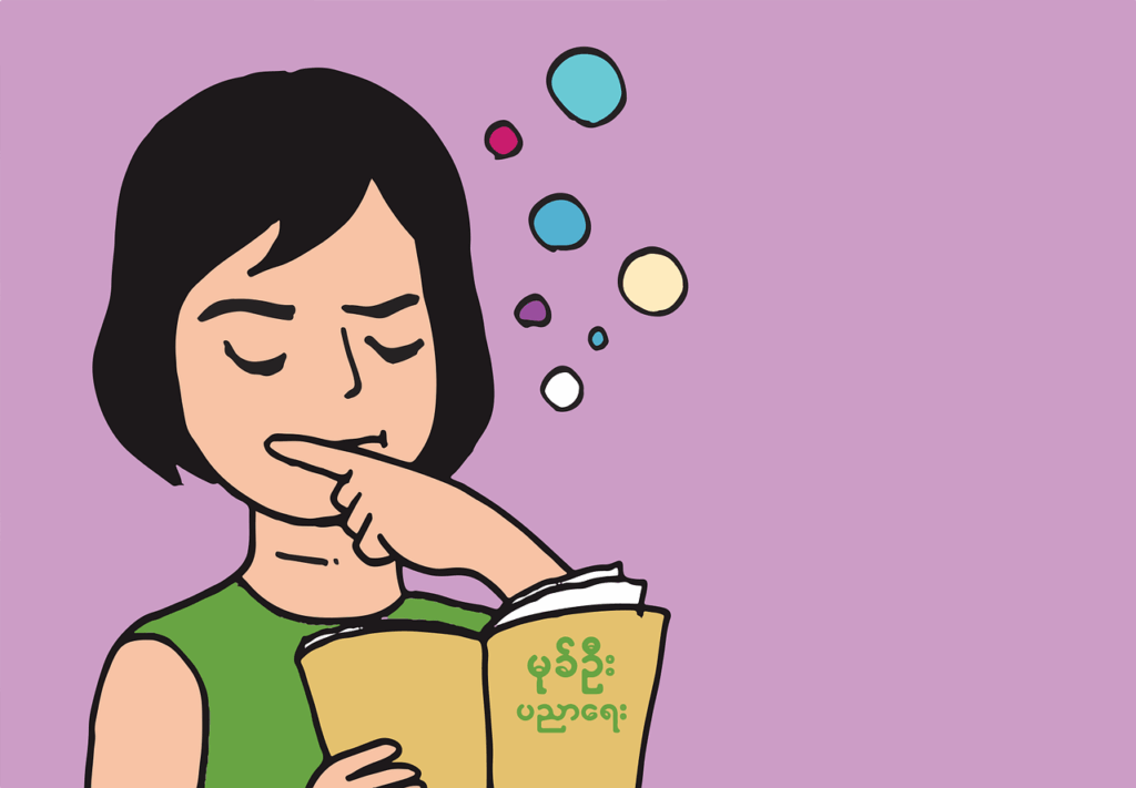 myanmar, burma, girl, read, think, book, learn, pink think, think, think, think, think, think