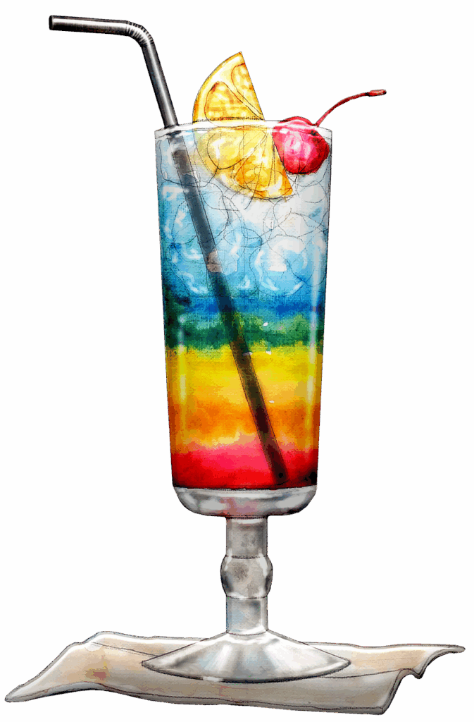 drink, glass, cocktail, ice, bar, thirst, lemon, cherry, straw, napkin