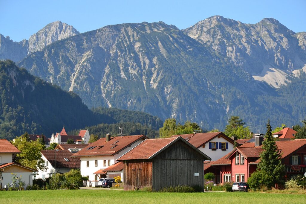 füssen, allgäu, bavaria, germany, mountain range, mountains, nature, houses, town, village, landscape