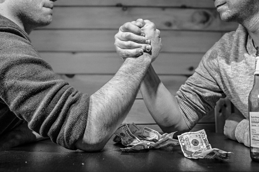 arm wrestling, bet, monochrome, sport, competition, fight, strength, power, men, hands, armfighting, money, bills, betting, gambling, black and white, fight, power, money, money, money, money, money