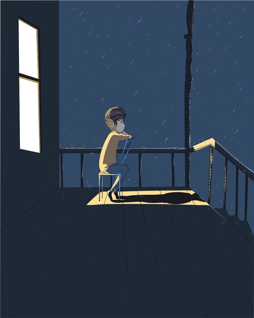man, patio, rain, lonely, sad, alone, nature, loneliness, sorrow, melancholy, sad boy, boy, cold, rainy, weather, outdoors