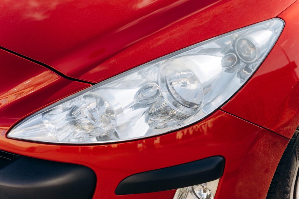 headlamp, car, vehicle, headlight, light, car light, auto, car wallpapers, automobile, automotive, bumper, front, red car, shiny, closeup