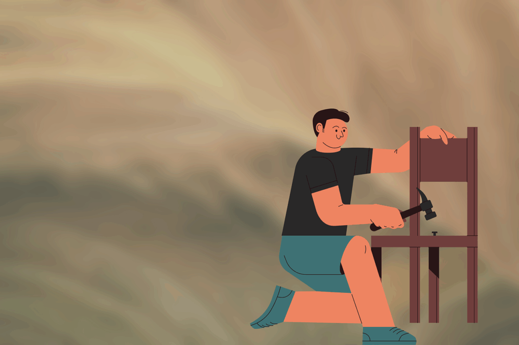 repair, do-it-yourself, hobby, chair, wood, hammer, nails, man