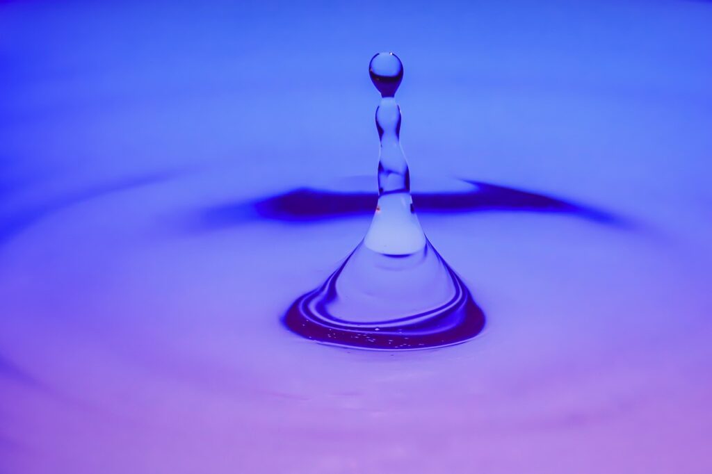 waterdrop, macro, water, purple, blue, nature, splash, waves, fluid