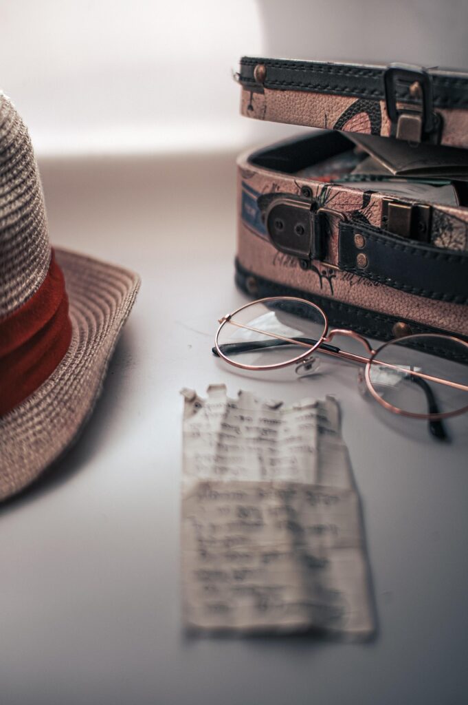 romance, note, road, suitcase, memoirs, glasses, hat