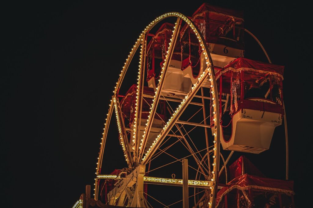 ferris wheel, christmas market, amusement park, fair, night, golden, red, christmas, ferris wheel, fair, christmas, christmas, christmas, christmas, christmas