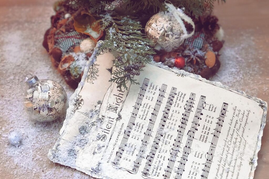 christmas, mac wallpaper, silent night, sheet music, vintage, desktop backgrounds, snow, 4k wallpaper, holiday, ornament, decoration, wallpaper 4k, full hd wallpaper, 4k wallpaper 1920x1080, free wallpaper, festive, wallpaper hd, laptop wallpaper, music, carol, hd wallpaper, winter, wreath, nature, pine, cool backgrounds, traditional, peaceful, song, melody, celebration, free background, background, beautiful wallpaper, seasonal, christmas tree, handmade, windows wallpaper, cozy, nostalgic