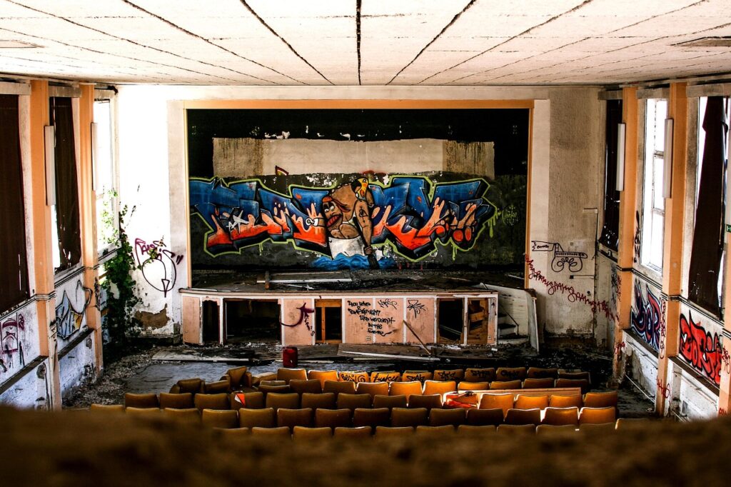 old cinema, movie theater, lost places, demonstration, stage, abandoned, cold cinema, occupation zone, expired, decay, graffiti, old cinema, movie theater, movie theater, movie theater, movie theater, movie theater