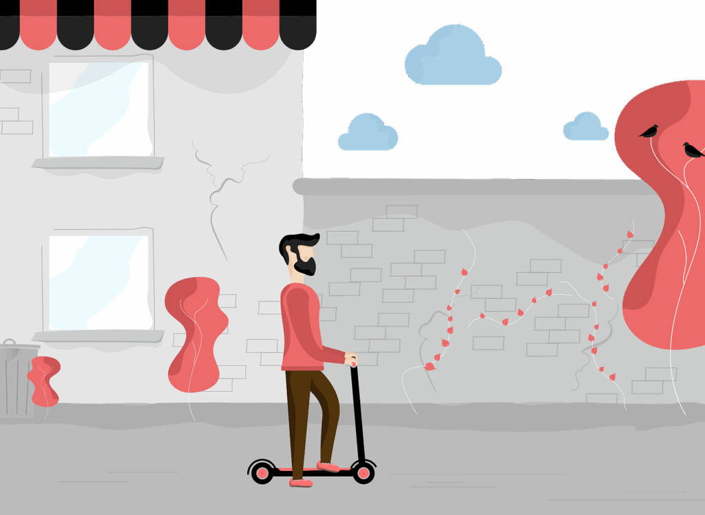 scooter, city, man, male, travel, digital art, cutout, scooter, city, city, man, man, man, man, man, travel