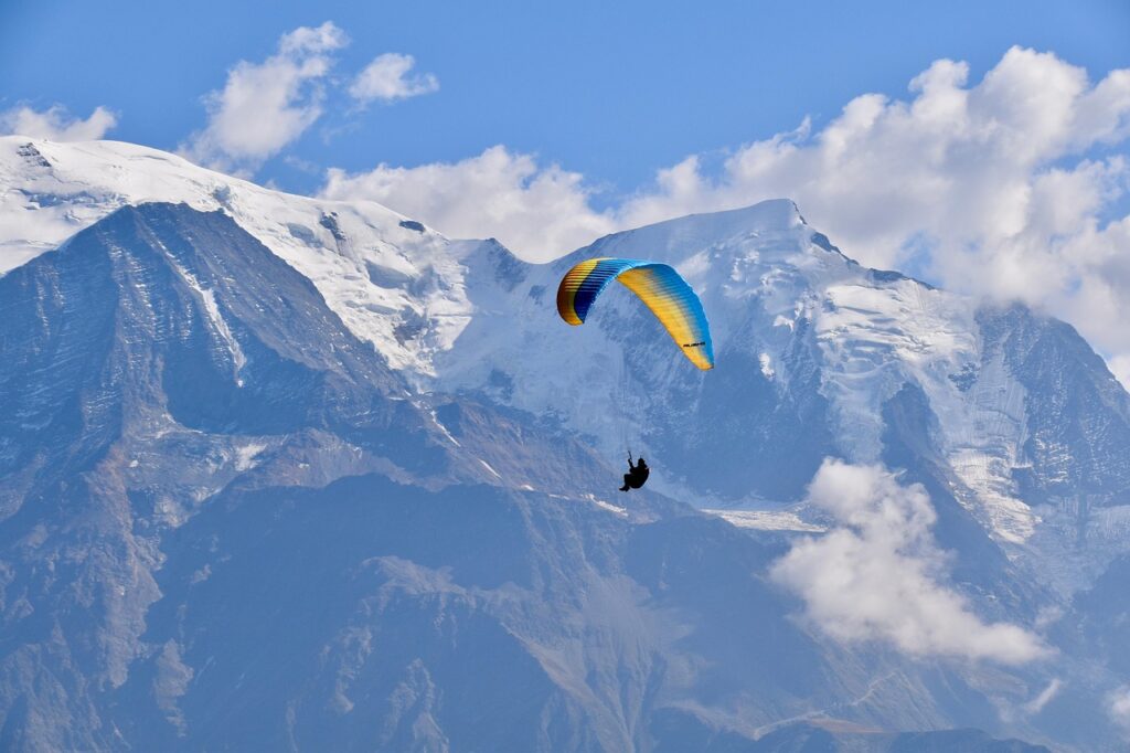 mountain, paragliding, nature, free flight, mont blanc high alps, snow, eternal snow, fly mountain