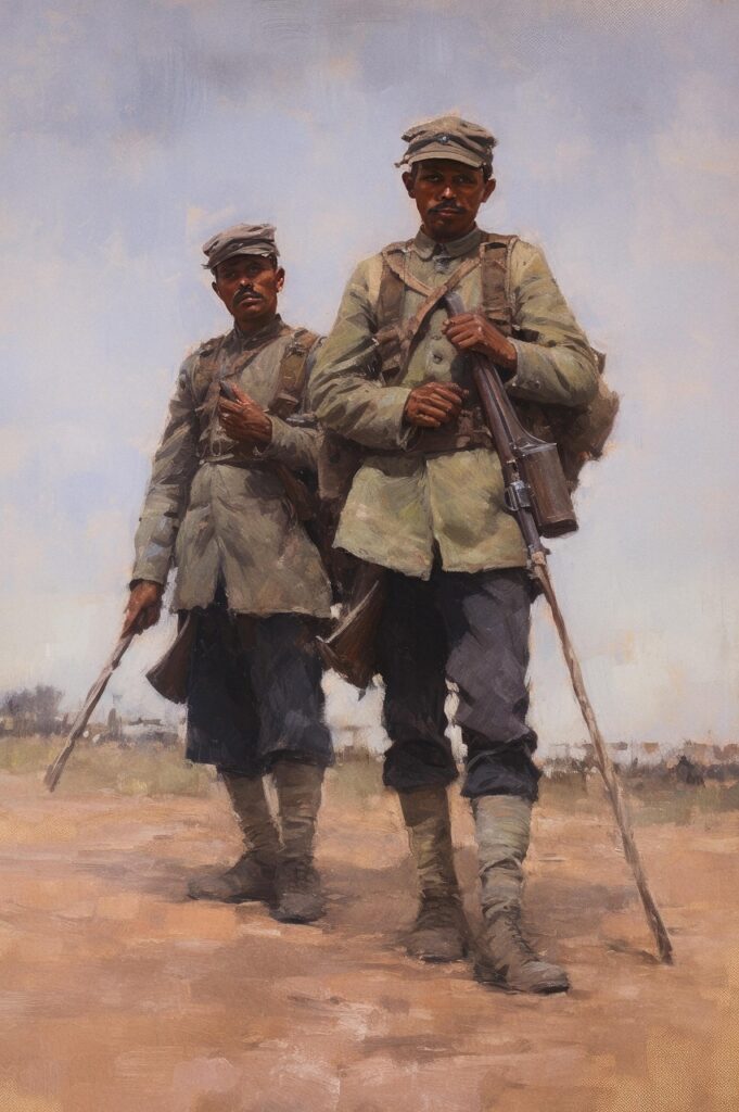 retro soldiers, soldiers, soldiers walking, two soldiers, walking soldiers, war, world, world war ii, world war soldiers, wwii, world war i, world war 1, world war 2, painting, art, ai generated