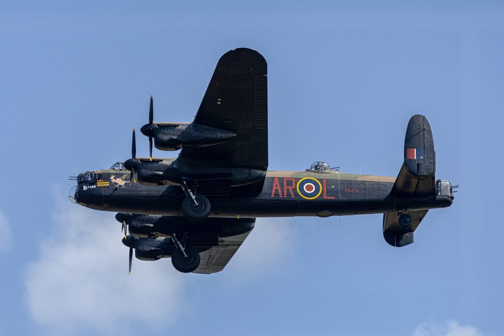 lancaster, ww2, bomber, aviation, aircraft, airplane, heritage, vintage, raf, military, blue sky, clouds, nature, display, airshow, uk, canon