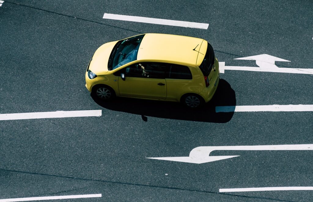automobile, road, direction, car wallpapers, vehicle, asphalt, arrows, car, yellow