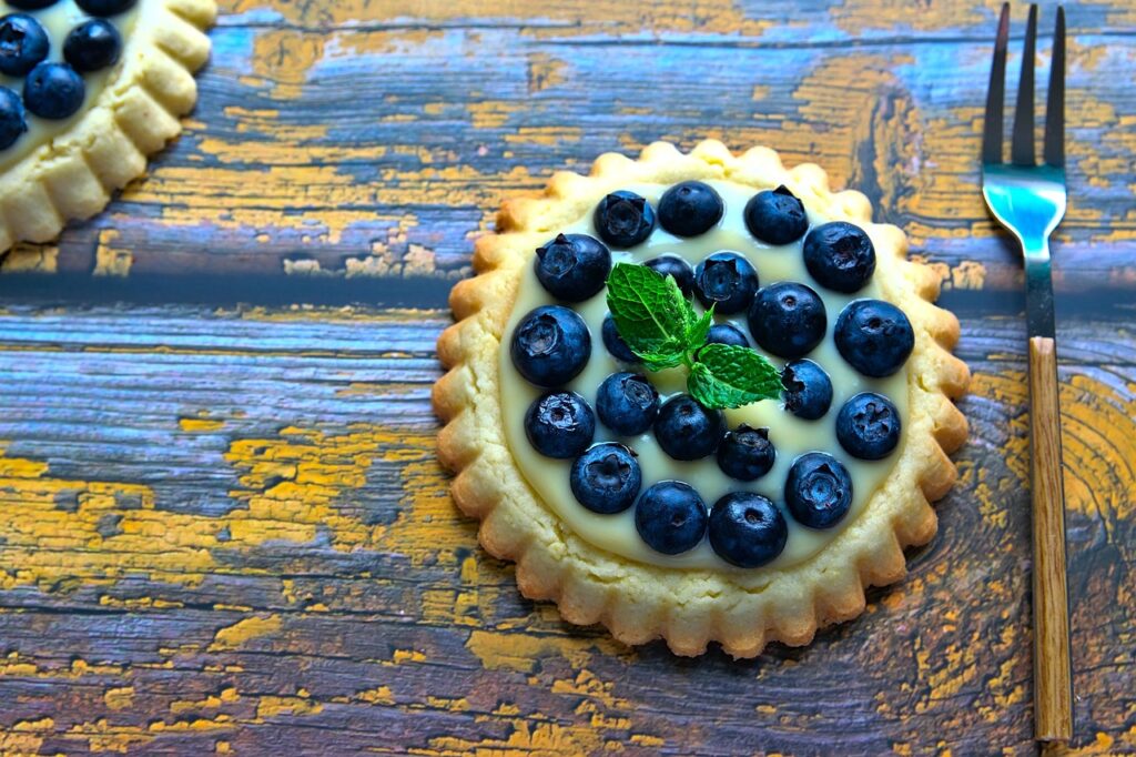 tart, blueberries, cake, dessert, tortelettes, flatlay, cute, still life