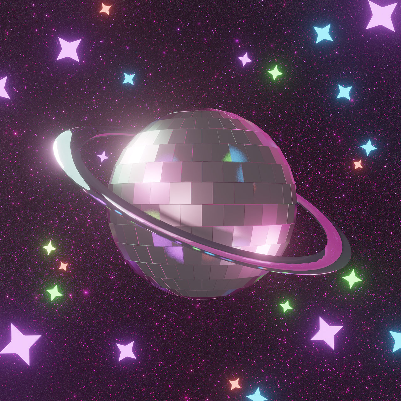 space, saturn, disco ball, disco, colorful, cosmos, sky, stars, fantasy, planet, universe, nature, night sky, galaxy, imagination, world, sparkles