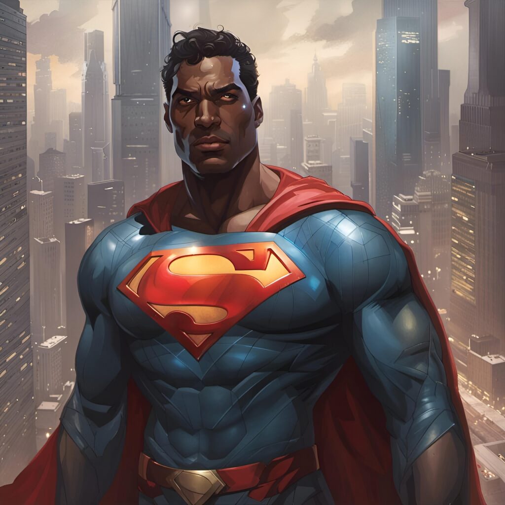 ai generated, superman, bill dunn, 1933, original superman, man, fantasy, comic book, black, male, superhero, super villain, superman, superman, superman, superman, superman