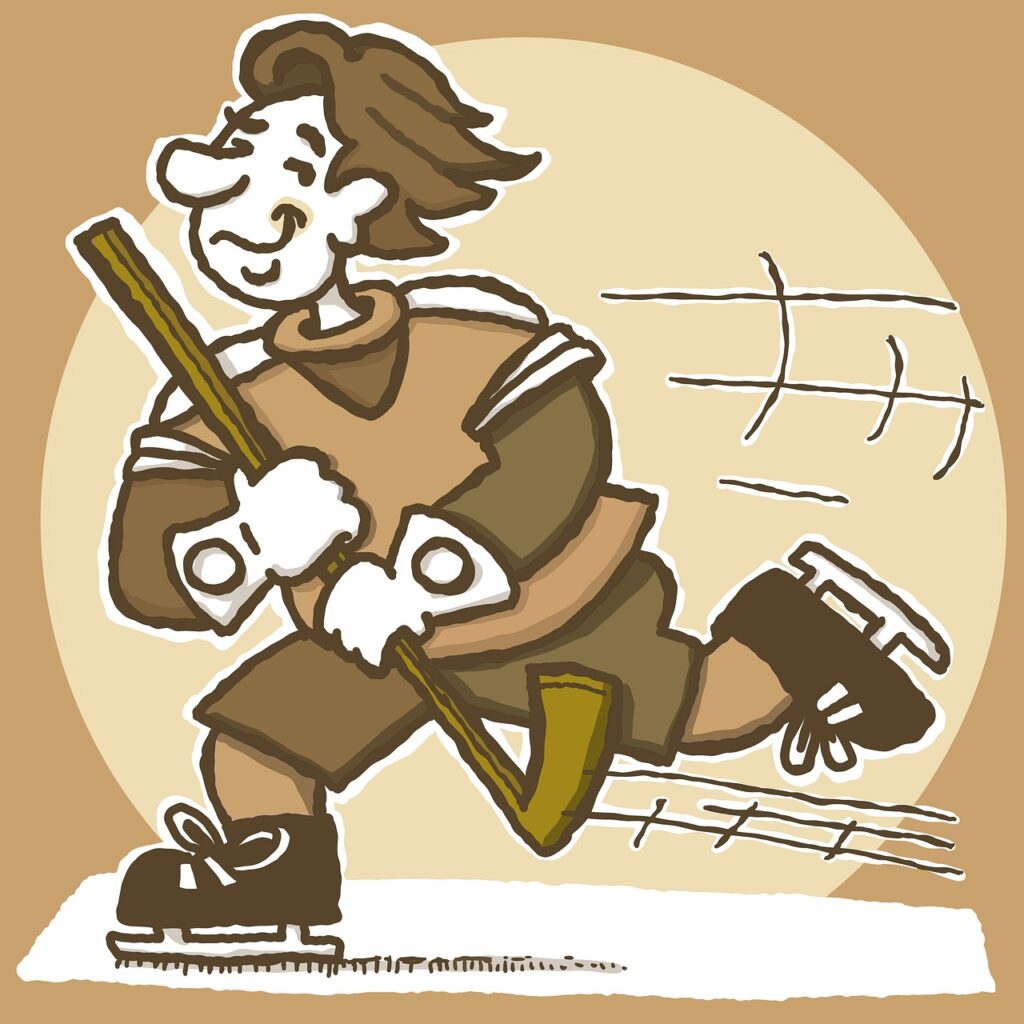 hockey, sports, ice, skating, play, competition, man, cartoon