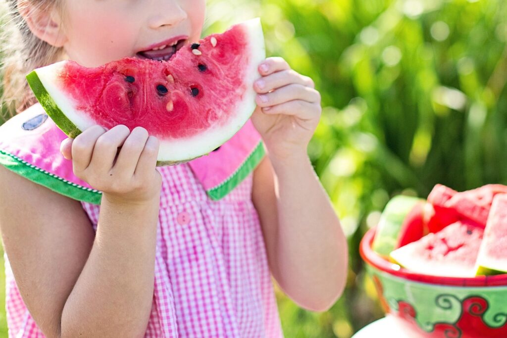 girl, eating, watermelon, eat, little girl, summer, food, child, kid, fresh, fresh fruit, fresh watermelon, watermelon slice, fruit, nature, healthy, tasty, organic, nutrition