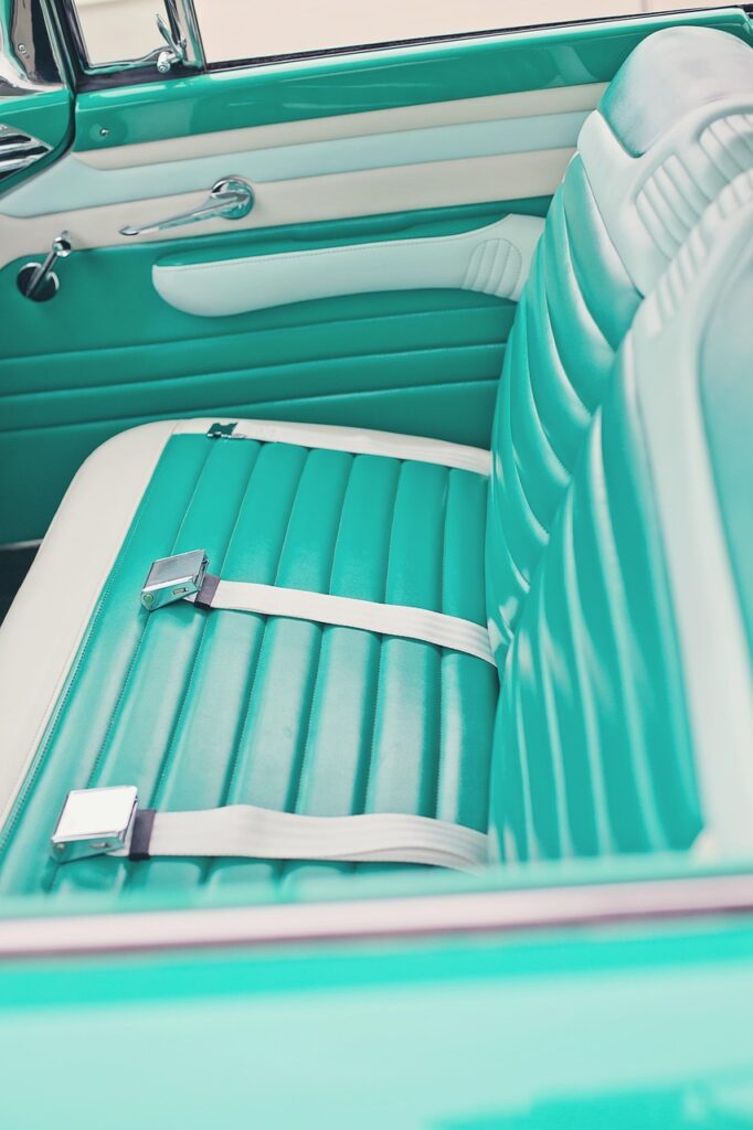 vintage car, turquoise, interior, old, automobile, auto, retro, classic, transportation, stylish, shiny, antique