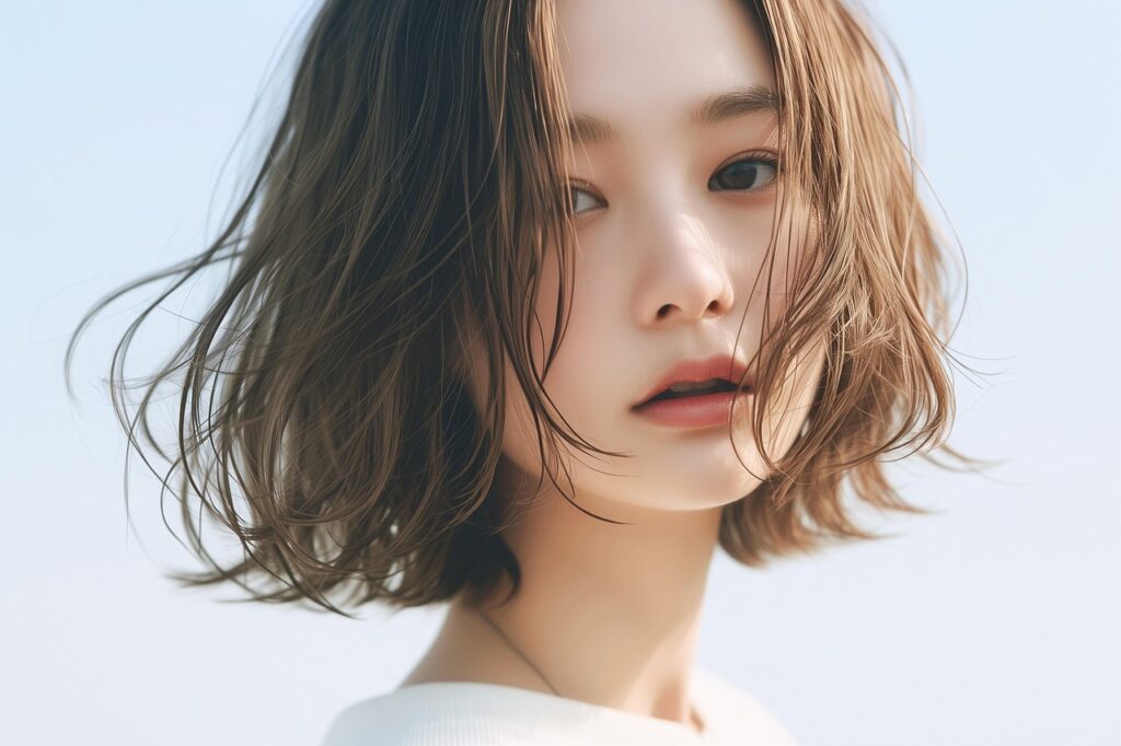 ai generated, japanese, woman, happy, beauty, pretty, short hair