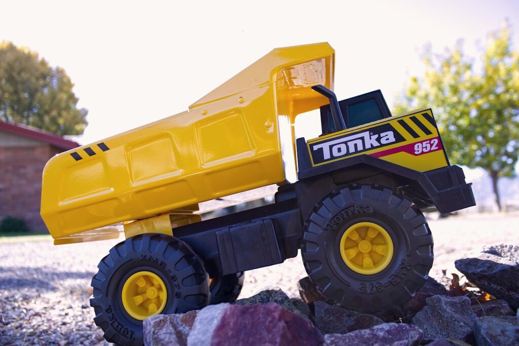 toy, truck, vehicle, play, child, outdoors, fun, childhood, dump truck