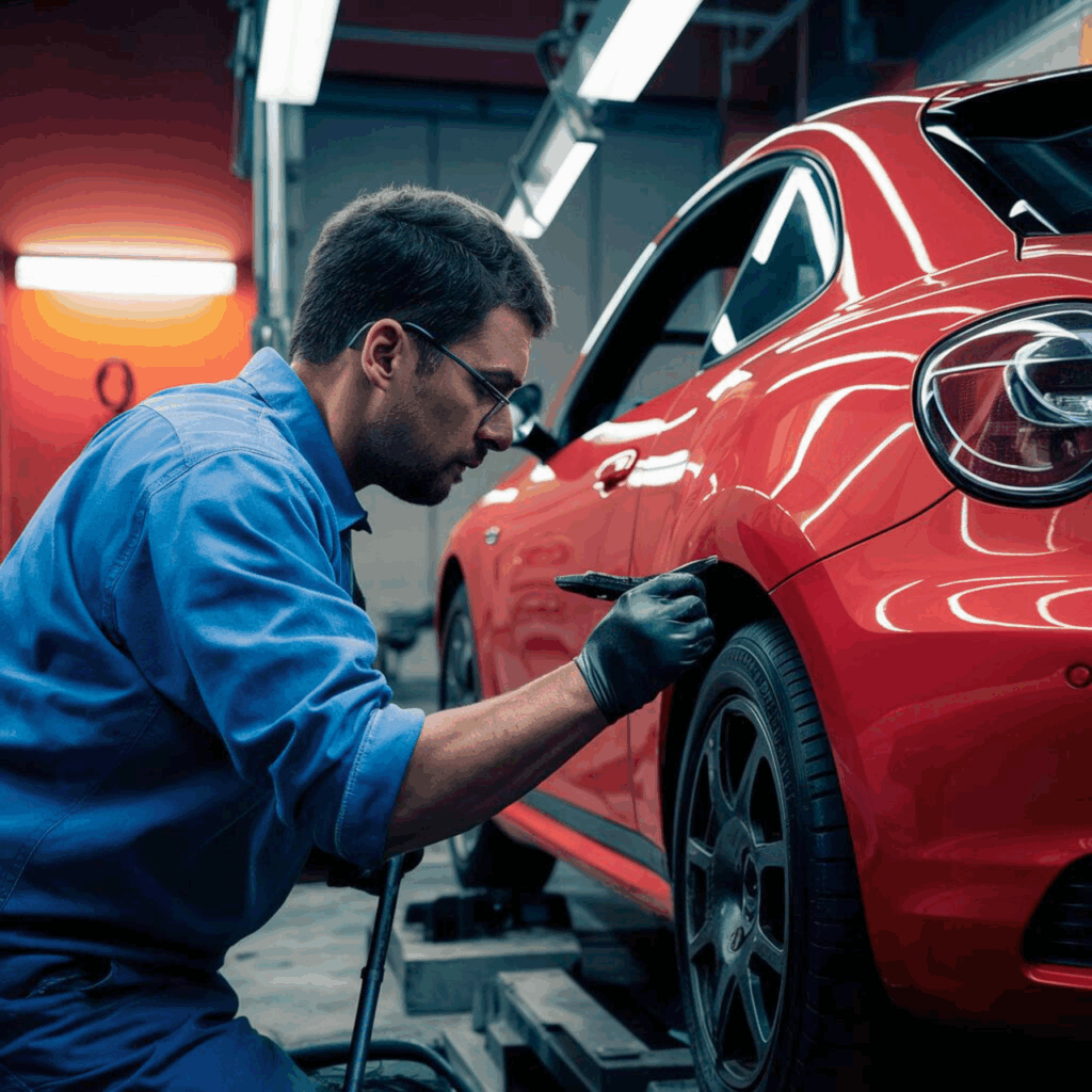 ai generated, car, repair, man, vehicle, automobile, automotive, workshop, motor, maintenance